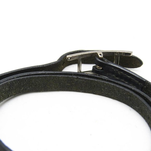 Hermes Hapi Triple Bracelet Choker Leather,Metal No Stone Bangle Black,Silver - Picture 7 of 11